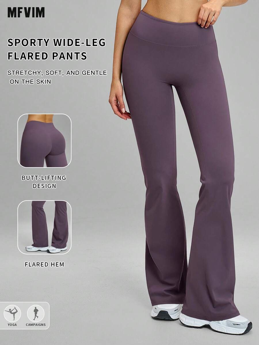 MFVIM Casual Leggings High Waist Shaping Yoga Running Training Flare Pants Long Trousers - Purple - View 1