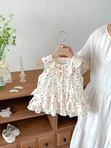 1pc Girls Outdoor Casual Sweet Multi-Layer Ruffle Colorful Polka Dot Sleeveless Dress Summer - Apricot - View 4