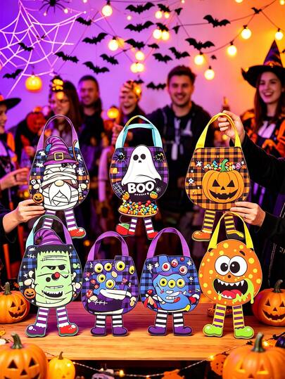 Halloween Candy Trick Or Treat Bag, Ghost Pumpkin Goblin Non-Woven Fabric Tote Gift Bag, Trick Or Treat Snack Bag, Holiday Party Decoration Gift Bag, Children's Halloween Snack Gift Storage Bag