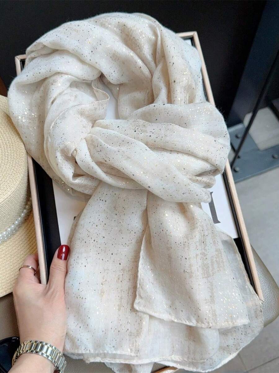 1pc Rapeseed Flower Fragrance New Style Scarf Women's Original Design Spring Summer Pastoral Travel Vacation Long Dual-Use Sun Protection Thin Shawl - White - View 1