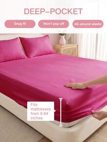 2/3pcs Solid Color Fitted Sheets, Mattress Protector, Mattress Cover, Deep Pocket Bed Sheets, Soft & Breathable, Suitable For All Bed Sizes - Twin, Full, Queen, King, 9-12 Inches/25cm Deep Pocket, Machine Washable, Watermelon Pink - Watermelon Pink - View 4