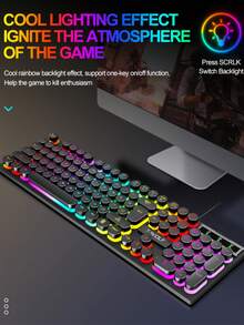 T-WOLF Steampunk Keyboard And Mouse Set USB Illuminated Gaming Retro Round Keycap Keyboard Wired Illuminated Mouse 104-Key Wired Gaming Keyboard And Mouse - View 9