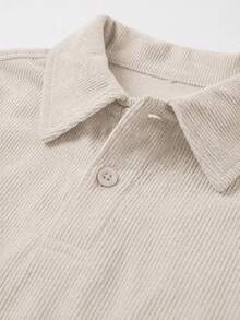 Men's Summer Fashion Casual Loose Fit Short Sleeve Corduroy Fabric Polo Shirt, Suitable For Daily Commute, Travel - Apricot - View 6