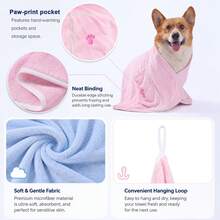 1pc Pet Pocket Absorbent Towel, Thickened Quick-Dry Bath Towel - High Absorbency, Soft Skin-Friendly, Pocket Design, Machine Washable, Hangable Storage - Suitable For Dog And Cat Bathing, Post-Rain Drying, Outdoor Water Play - Multicolor - View 7