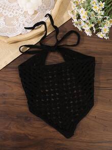 1 pezzo Bandana triangolare in stile boho con lavorazione a maglia traforata all'uncinetto, copricapo regolabile con laccio posteriore, decorazione per capelli per spiaggia, viaggi, vacanze e servizi fotografici - Multicolore - Visualizzare 10