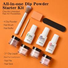 NOCIS Dip Powder Nail Kit - Set Pemula 4 Warna dengan Nude, Pink, Glitter & Putih, Plus Base Coat, Top Coat & Cairan Aktivator, Buffer Kuku, Kuas & Kikir - Sistem Celup Akrilik untuk Manikur DIY, Tanpa Aroma, Tidak Perlu Daya. - MultiWarna - View 2