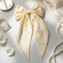 1pc Solid Color Satin Hair Clip With Ribbon Streamers And Large Bowknot, Versatile Hair Accessory For Women Valentine's Day Claw Clips Hair Claws Hair Barrettes, School Stuff, Elegant, College, Winter Outfit For Women, Bows, Cute, Hair Accessories, Head Accessories, Hairpin - Yellow - View 15
