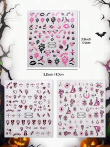 3 Peças Adesivos de Arte de Unhas Góticos de Halloween, Coração Vermelho, Laço, Cobra Rosa & Olho Maligno, Decalques de Unhas Autoadesivos, Perfeitos para Festa Punk Feminina, Dia dos Namorados e Manicure DIY de Halloween. - Multicolorido - Visão 5