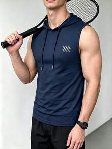 ZYNTH BALENO Men's Casual Printed Hooded Tank Top, Suitable For Fitness, Outdoor Sports And All Seasons Wear - Navy Blue - View 7