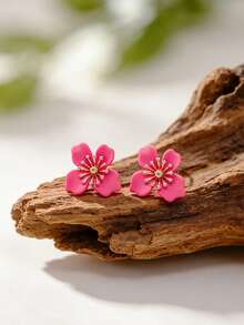 1 Pair Exquisite Glossy Colorful Blooming Four-Petal Flower Stud Earrings For Women - Flower Earrings - View 8