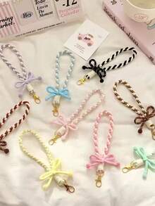 1pc Striped Bow Keychain Candy Color Phone Wrist Strap 2-In-1, Girly Pendant Accessory Wrist Short Rope Hand Strap Keychain Outdoor Travel Anti-Loss, Graduation Season Gift, Smartphone Wrist Strap, Strap, Short Wrist Strap Bag Hanging Chain Universal, Doll Plush Backpack Water Bottle Hanging Rope Anti-Loss Rope Beaded Hanging Rope Car Key Pendant - Multicolor - View 2
