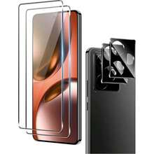 Set 2+2pcs Kompatibel dengan Realme GT 7 / GT 7T / GT 7 Pro / 15T Pelindung Layar Kaca Tempered Ultra Jernih Melengkung dengan Tepi Hitam Bercetak Sutra, Pelindung Lensa Kamera Ultra Jernih 3D, Bantalan Pelindung Cakupan Penuh, Pemasangan Mudah - Clear - View 3