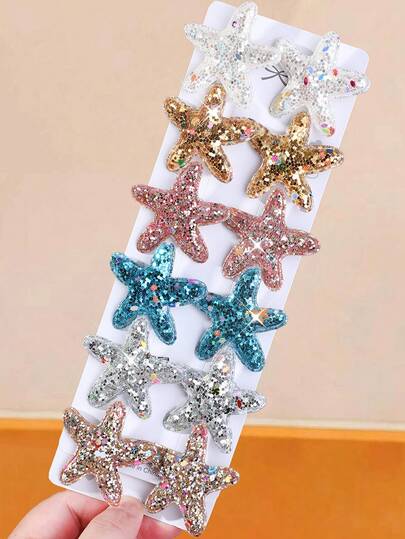 12/6pcs Girls Multi-Color Sequin Star Hair Clips, Versatile Hair Clips, Side Bangs Clips, Alligator Hair Clips, Hair Accessories For Daily Use