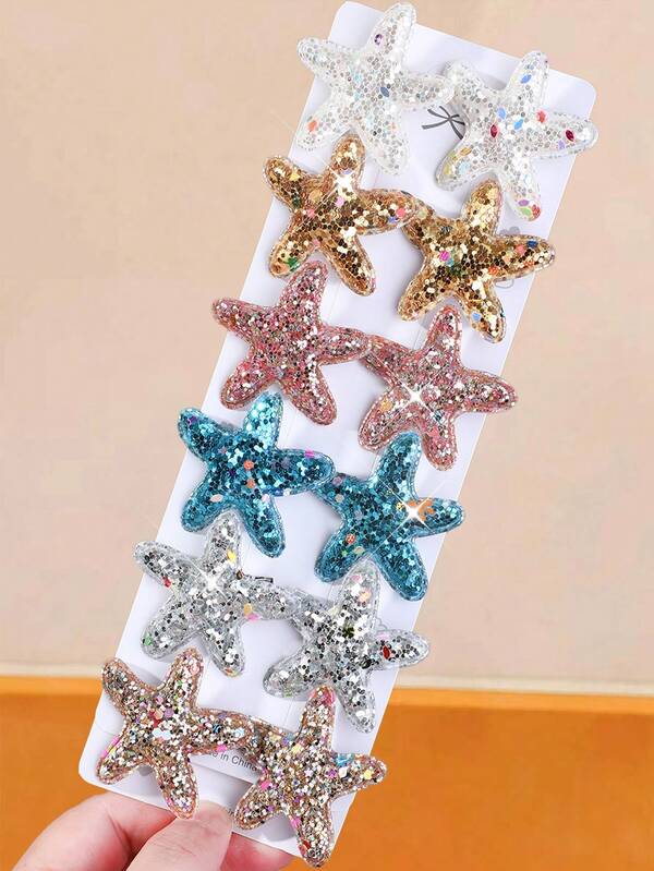12/6pcs Girls Multi-Color Sequin Star Hair Clips, Versatile Hair Clips, Side Bangs Clips, Alligator Hair Clips, Hair Accessories For Daily Use