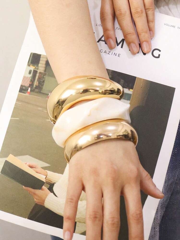 3pcs Vintage Resin Amber Texture Acrylic Bracelets, Fashionable Versatile Stackable Bangles, Suitable For Women's Daily Wear - Multicolor - View 1