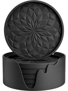 7/6/3/1pc/Set Thickened Solid Color Heat-Resistant Silicone Coasters With Storage Rack, Geometric Diamond & Round Design Non-Slip Drink Cup Mats, Suitable For Coffee Cups, Wine Glasses, Kitchen Dining Table Party Home Decor Accessories, Christmas Decoration - Multicolor - View 2