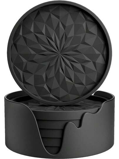 7/6/3/1pc/Set Thickened Solid Color Heat-Resistant Silicone Coasters With Storage Rack, Geometric Diamond & Round Design Non-Slip Drink Cup Mats, Suitable For Coffee Cups, Wine Glasses, Kitchen Dining Table Party Home Decor Accessories, Christmas Decoration