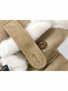 Designer Vintage Thick Lamb Fleece Short Jacket With Pockets, College Style For Daily Wear And Travel, Autumn/Winter - Khaki - View 5