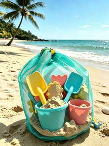1pc Mesh Beach Bag, Shell Series With Zipper And Adjustable Shoulder Strap, Cute Beach Tote Bag, Suitable For Collecting Shells, Beach Toys And Swimming Gear, Toy Storage Organizer Bag, Cruise Travel Essential, Camping Beach Necessity - A - View 3