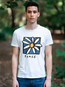 ChristmasMen's White Tee - Comfortable And Airy Daily Shirt Featuring A Blue Daisy Peace Design, Suitable Both Casual And Formal Wear,Hot Item - Black - View 10