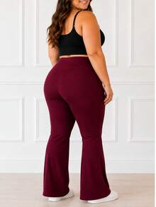Calça Legging Flare Flanelada Plus Size Boca de Sino Suplex - Vinho - Visão 2