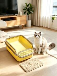 Open Top Cat Litter Box, Anti-Splash High Rim With Litter Trapping Step, Detachable Washable Large Tray, Indoor Living Room Bedroom Bathroom Use, For Kittens Adult Medium Large Cats - one-size - View 2