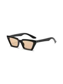 1pc Vintage Small Frame Cat Eye Textured Women's Glasses, High-End Street Style Versatile Fashion Eyewear - Black Frame Champagne Slices - View 2
