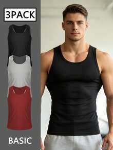 Norcotton 3pcs Tank Top Katun Murni Pakaian Dalam Olahraga Kebugaran Pria - MultiWarna - View 1