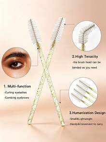 300/100/150/50/1pc Crystal Eyelash Brush Eyebrow Brush, Mascara Wand Eyelash Brush | Eyelash Extension Brush Head, Essential Eye Makeup Tool, Gold - Gold - View 3