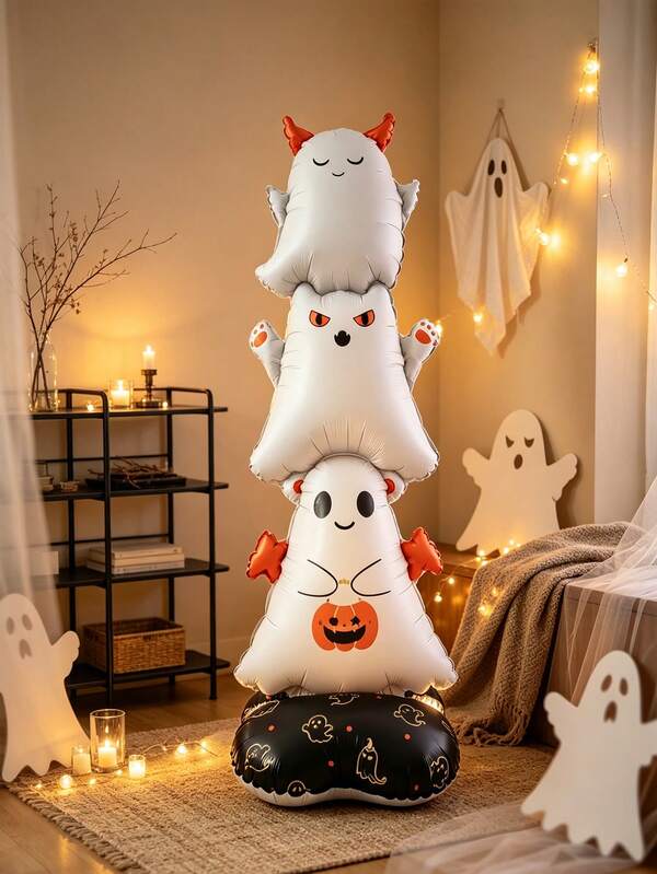 1pc Matte Standing Ghost Foil Balloon, Suitable For Halloween Party Decoration, Ghost Party Props, Trick Or Treat Theme Party Decor, Indoor/Outdoor Photo Backdrop Decoration