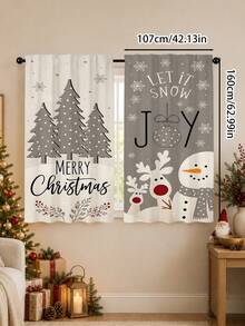 2pcs Gray Tone Minimalist Reindeer Snowman Christmas Tree Christmas Print Curtains, Rod Pocket Polyester Fabric, Simple Line Pine Tree Red Berry Snowflake Holiday Text Full Print, Nordic Cold Style Quiet Winter Christmas, Machine Washable, Kitchen Living Room Bedroom Decor Window Treatment - Multicolor - View 18