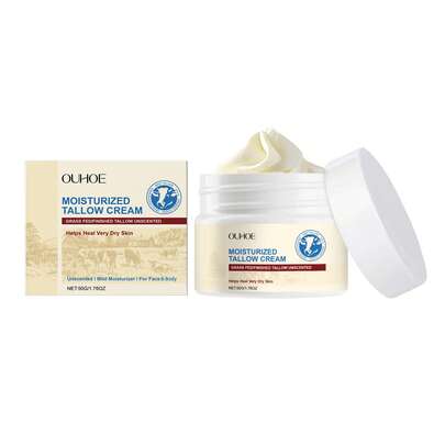 Crema Facial Hidratante de Sebo de Res OUHOE, Bálsamo Hidratante de Aceite de Res que Suaviza la Piel Facial, Ofrece una Textura Delicada, Crema Facial Reparadora Ligera e Iluminadora D1NL