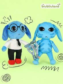 BIUBLIULAND Boneka Anjing Lucu Bertelinga Panjang Biru Ukuran 10 Inci, Boneka Hewan Kartun Lembut dengan Kacamata/Tongkat Penopang, Mainan Figur Karakter Game Lucu dan Menyeramkan untuk Hadiah Anak-Anak Penggemar - MultiWarna - View 1