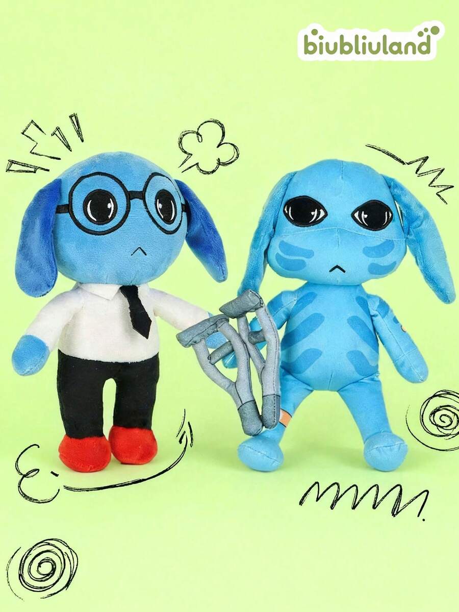 BIUBLIULAND Boneka Anjing Lucu Bertelinga Panjang Biru Ukuran 10 Inci, Boneka Hewan Kartun Lembut dengan Kacamata/Tongkat Penopang, Mainan Figur Karakter Game Lucu dan Menyeramkan untuk Hadiah Anak-Anak Penggemar - MultiWarna - View 1