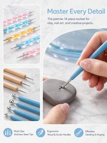 14Pcs Dotting & Indentation Tools Set Double Ended Stainless Steel For Clay Nail Art Rock Painting Artists Hobbyists - Multicolor - View 3