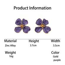 1 Pair Luxury Elegant Elegant Summer Vacation Beach Atmosphere Soft Purple Handmade Oil-Drip Flower Stud Earrings For Women - Purple - View 5