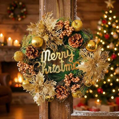 30cm Christmas Decoration Cross-Border New Style Wreath, Christmas Wreath, Hotel Mall Decoration, Door Hanging Pine Needle Ornament