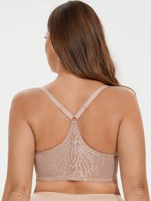 MELENECA Women's Racerback Front Closure Full Coverage Unlined Plus Size Underwire Bra - Beige - View 3