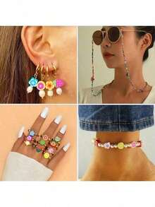 Set Manik-Manik Tanah Liat Buah 24 Buah, Berbagai Warna dan Bentuk Buah, Perlengkapan Lengkap untuk Membuat Perhiasan Kalung, Gelang, dan Anting, Aktivitas Merangkai Manik-Manik Buatan Tangan - MultiWarna - View 5