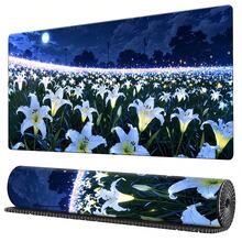 YUFZX 1pc Extra Large Extended Moonlit Starlight Lily Flower Sea Pattern Mouse Pad, With Non-Slip Rubber Bottom And Stitched Soft Cloth Material Keyboard Pad. Quiet Night Sky Healing Floral Landscape Aesthetic With Non-Slip Rubber Bottom And Stitched Soft Cloth Material Keyboard Pad, Suitable For Gaming, Home Office And Learning Scenarios. - View 3