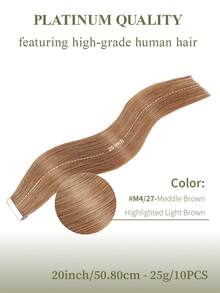 DNE HAIR 10件組 100%人髮隱形接髮片，中棕色高光澤淺棕直髮，14-22英吋長，絲滑無縫，頂級品質，髮尾豐厚，適合細髮，女性美髮沙龍與日常使用 - S4/27 - 查看 14