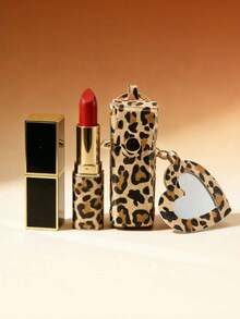 Leopard Print Lipstick Keychain, Portable Heart-Shaped Makeup Mirror Lipstick Pendant. Fashion Y2K Style. Suitable For Students, Office, Party, Travel, Gift - Multicolor - View 10
