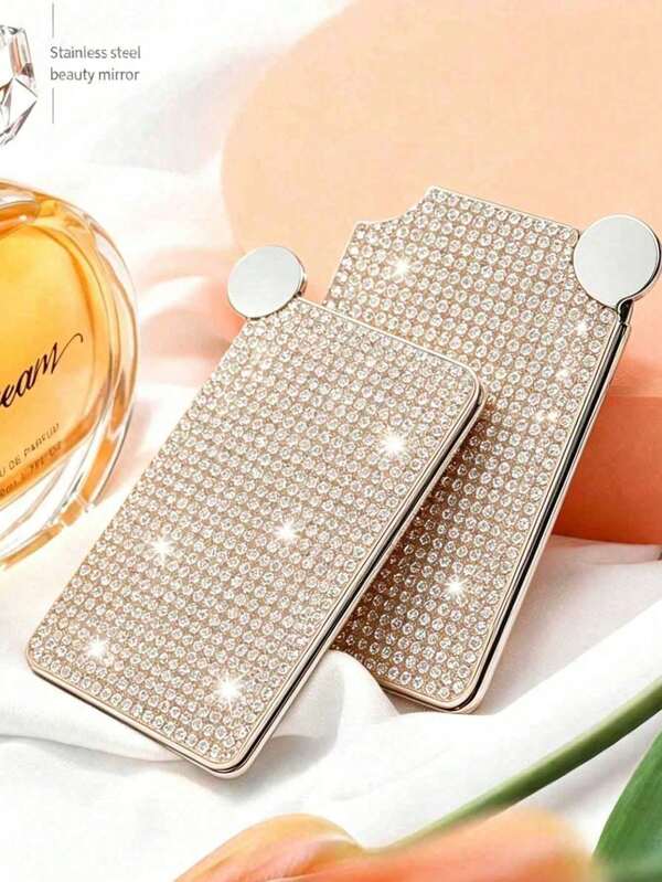 Luxury Sparkling Diamond Portable Double-Sided Folding Lipstick Mirror - Perfect For Touch-Ups On The Go, Sparkling Rhinestone Portable Folding Makeup Mirror - Double-Sided Square Design, Suitable For Carrying In Handbags, Embedded Sparkling Diamond Portable Folding High-Definition Double-Sided Pocket Mirror, Multiple Diamond Styles Available, Suitable For Valentine's Day Gifts, Mother's Day Gifts, Back To School Gifts, Teacher's Day Gifts