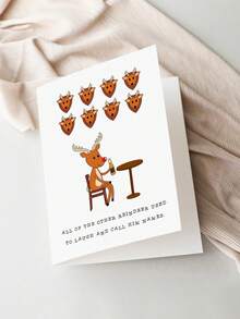 1pc Funny Reindeer Christmas Greeting Card, Humorous Rudolph Holiday Card, Novelty Merry Christmas Card For Friends & Coworkers - Multicolor - View 6