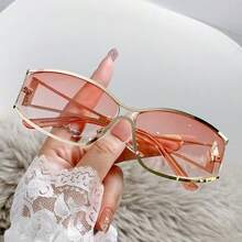 1pc Wrapped Y2K All-Metal Frame Hollow-Leg Retro Glasses Fashion Eyewear Outdoor Daily Wear - Multicolor - View 7