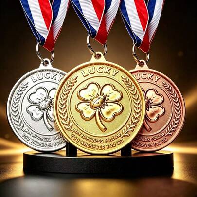 Lucky Four-Leaf Clover Medal - Ladybug Design Commemorative Medal Engraved With "May Happiness Follow You" Inspirational Quote, Gift For Boyfriend, Halloween Party Gift, Christmas Stocking Stuffer