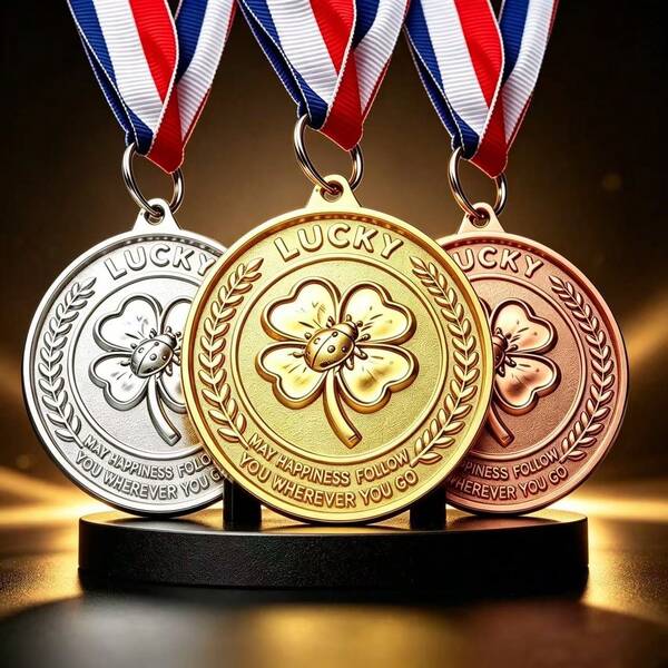Lucky Four-Leaf Clover Medal - Ladybug Design Commemorative Medal Engraved With "May Happiness Follow You" Inspirational Quote, Gift For Boyfriend, Halloween Party Gift, Christmas Stocking Stuffer