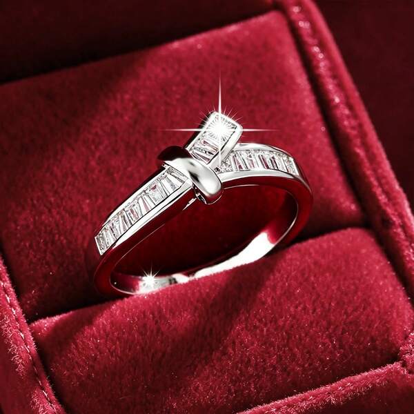 1pc Asymmetrical Ribbon Shaped Synthetic Zirconia Decorated Women Ring