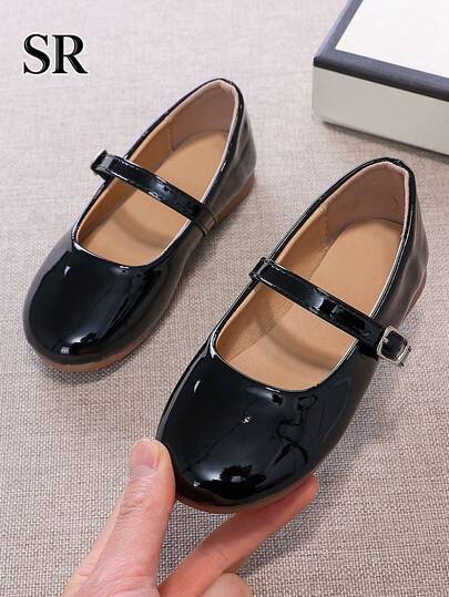 Girls' Four-Season Vintage Round-Toe Glossy Mary Jane Shoes, Simple And Versatile School Shoes, Daily And Vacation Flats