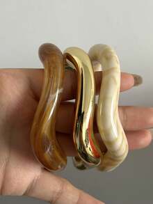 3/1pc Vintage Minimalist Casual Resin And CCB Geometric Twisted Open Cuff Bracelet, Suitable For Women's Daily Wear, Gatherings, Dates, Vacations And Gifts - Multicolor - View 4